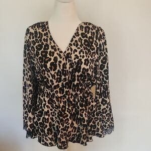 Lane Bryant Black and Tan Leopard Wrap Top